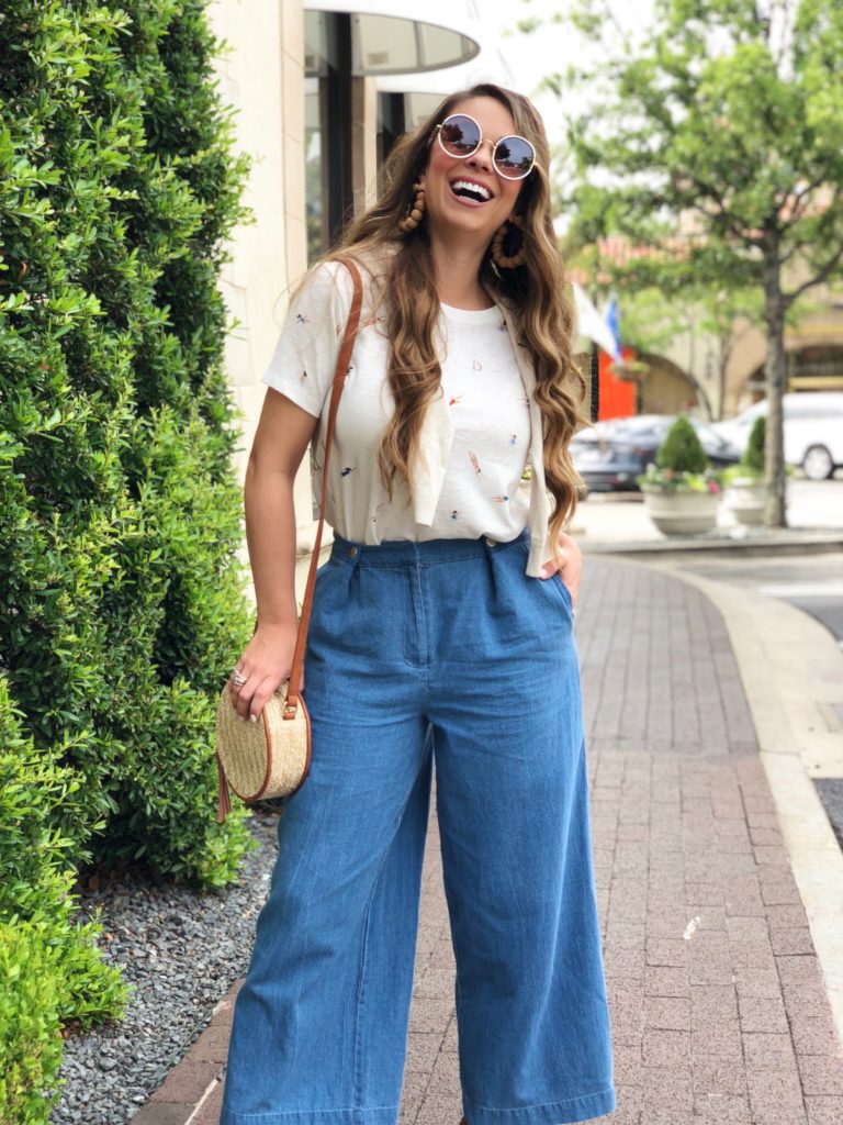 denim cropped wide leg pants